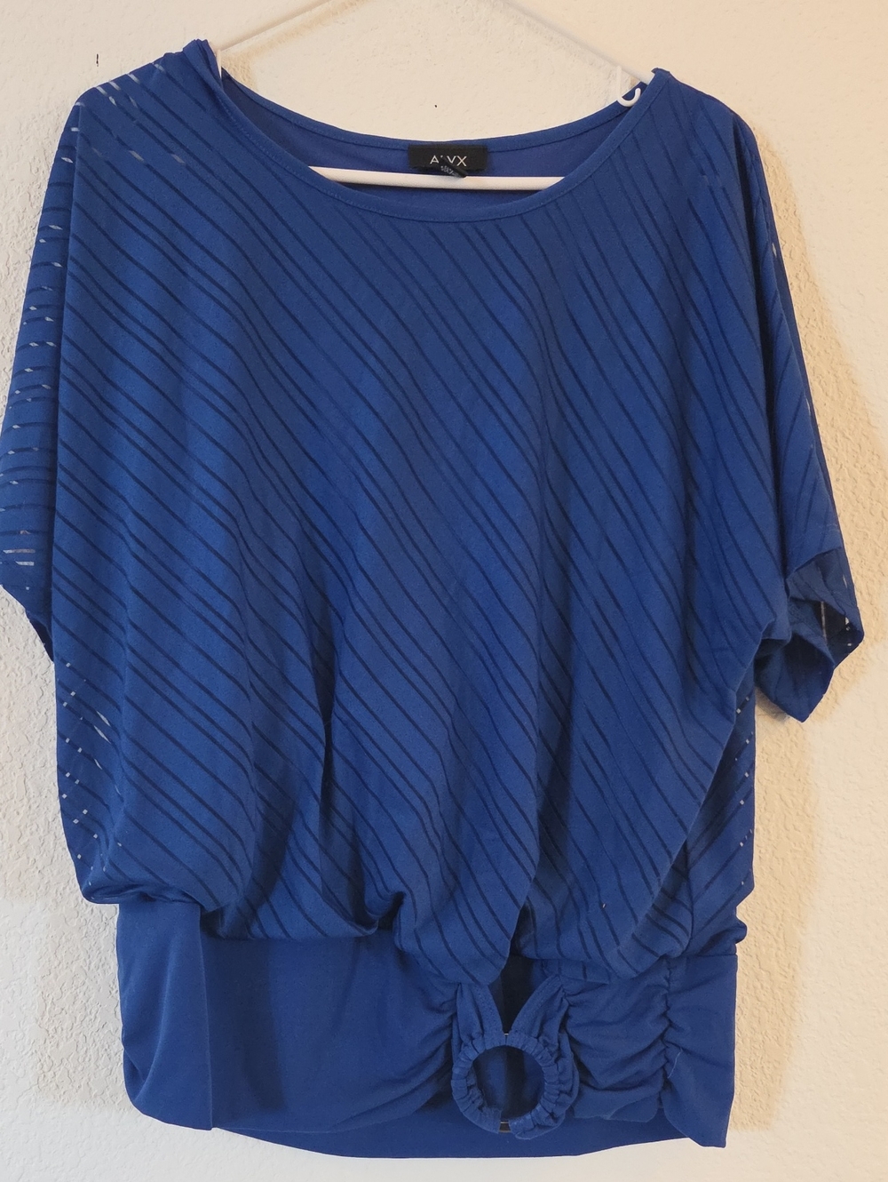 Alyx Royal Blue Short Sleeve Ring-Ruched Pullover